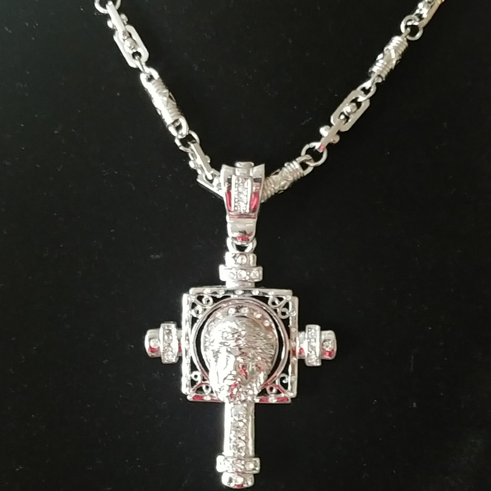 3D Heavy Cz Stones Duty Cross Pendant Necklace